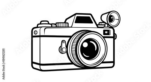 Vintage camera outlined illustration evoking nostalgic memories and timeless photography style