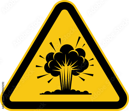 Explosion hazard warning sign in a triangular shape on a yellow background