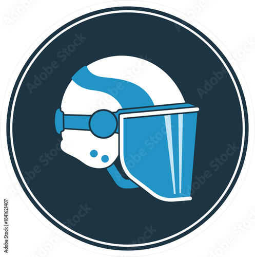 Protective helmet and face shield required sign with a dark background