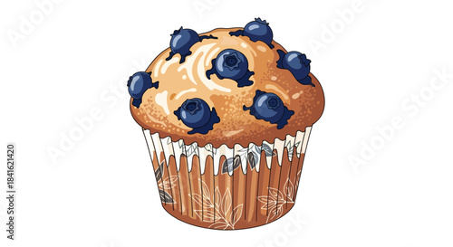 Whimsical blueberry muffin art, perfect for bakery menu or dessert illustration project