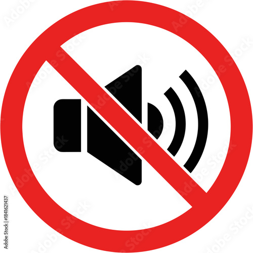 No loud sound warning sign with a red circle and slash on a white background