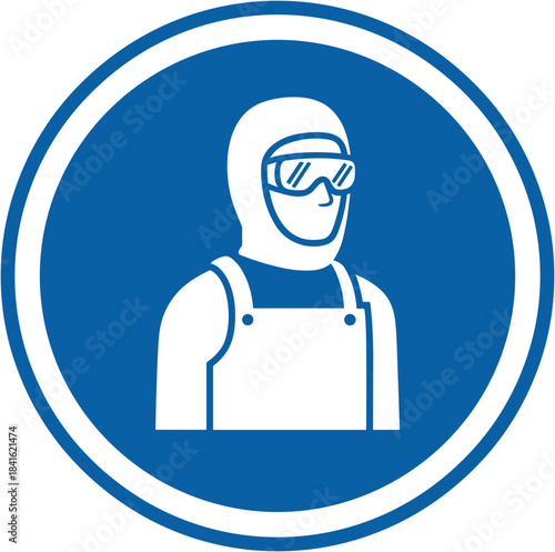 Protective clothing required sign with a blue background