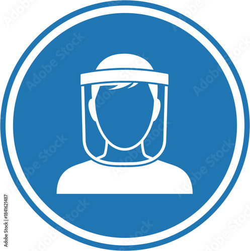 Mandatory face shield required sign with a blue background
