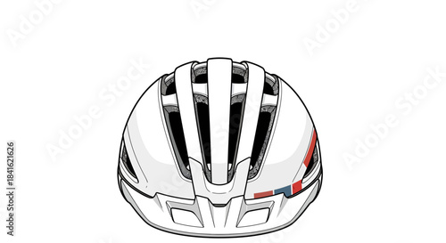White bicycle helmet with vibrant red and blue accent stripes against pure white background