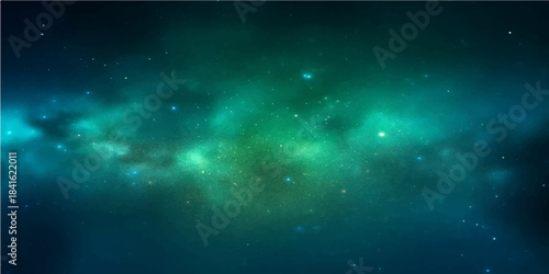 Blue abstract night sky background with bright glowing stars, universe, and galaxy nebula for text
