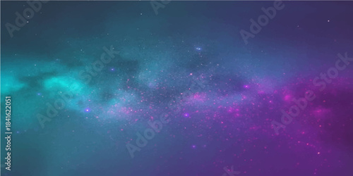 Abstract blue background with stars, a bright galaxy in the dark cosmos of the night sky