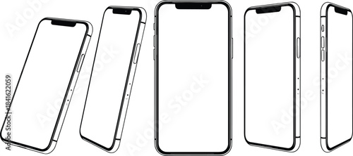 Minimalist set of mobile application buttons featuring heart, triangle, chat bubble, and ribbon shapes, essential elements for interactive user interface development projects.