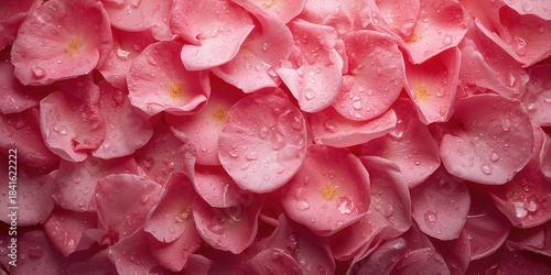 Pink rose petals with rain droplets, illustrating natural moisture on delicate flowers