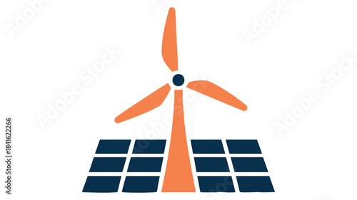 Sustainable energy sources illustration featuring a wind turbine and solar panels