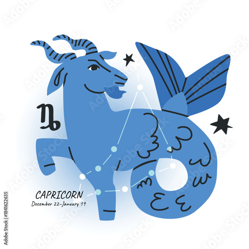CAPRICORN horoscope character. Celestial element or zodiac sign. Bright modern hand drawn vector