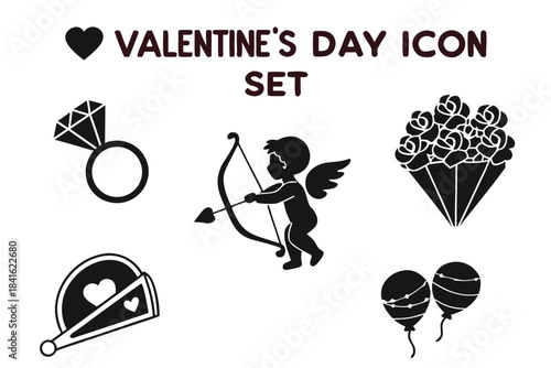 Valentine's Day Icon Set: A selection of beautifully designed icons, perfect for expressing love and affection, featuring essential elements of Valentine's Day.