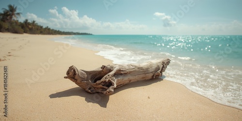 Fototapeta Naklejka Na Ścianę i Meble -  Seaside driftwood on the shoreline, aged wood for eco-friendly projects, Earth Day