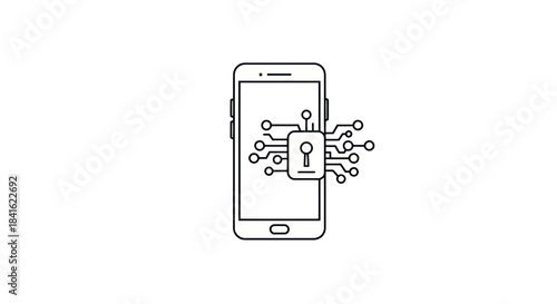 Line art of a smartphone with a security chip and circuit connections
