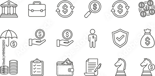 Professional icons for business contact details showcasing location services, internet access, telecommunication, and correspondence functionality for user interface layouts.