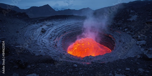 Lava bubbles forming on the surface of Volcano Erta Ale in Ethiopia, highlighting volcanic activity