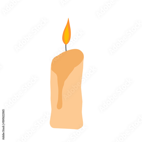 Melting wax illustration. Cartoon style candle illustration. Flat candle design. Burning candle illustration. Candle illustration with flame. Hand drawn candle illustration