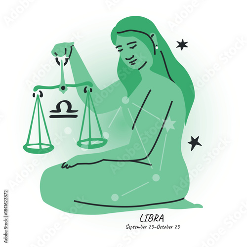 LIBRA horoscope character. Celestial element or zodiac sign. Bright modern hand drawn vector