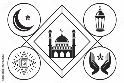 Islamic Symbolism: A captivating artistic representation of Islamic cultural and religious symbols, depicting elements of faith, devotion, and heritage.