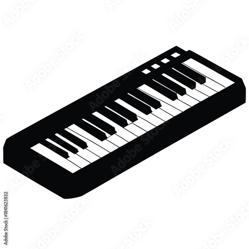 Electronic keyboard musical instrument silhouette, modern music equipment, sound production device