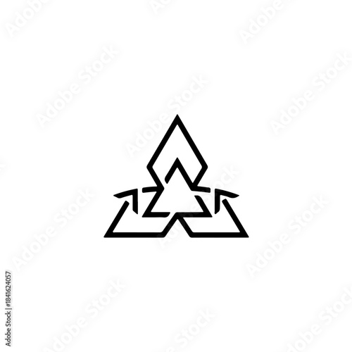 Abstract geometric symbol featuring three interconnected triangles in a continuous rotating pattern isolated on transparent background