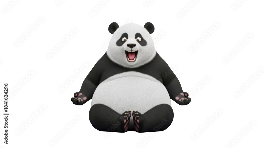 Fototapeta premium Cheerful Sitting 3D Render Panda Bear Cartoon Character isolated PNG with Transparent Background