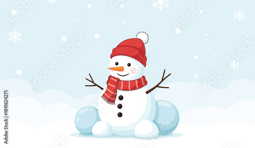 snowman with red hat and scarf