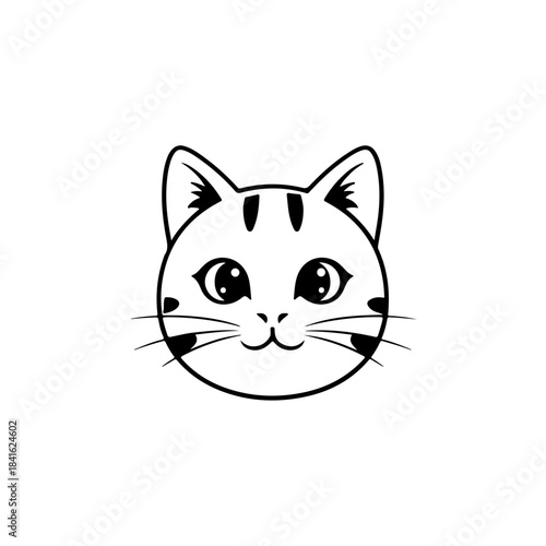 A cute cartoon cat face outline illustration for a kids coloring book or digital graphic isolated on transparent background