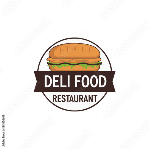 A cartoon style logo featuring a sub sandwich illustration for a deli food restaurant brand isolated on transparent background