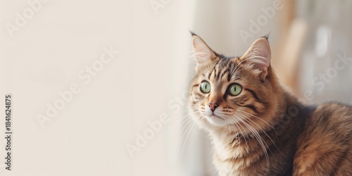 Cute tabby cat with green e...