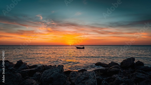Sailing vessel at dusk with...