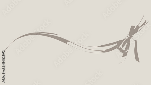 Elegant beige background with decorative gray ribbon bow tied on right side