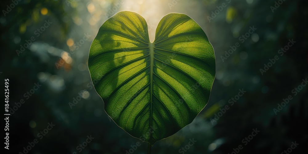 Fototapeta premium Closeup of a green elephant ear leaf showing detailed texture for background design