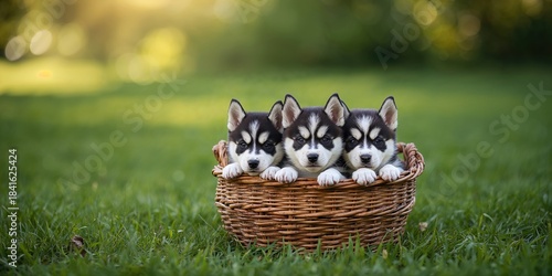 Black and white husky puppi...