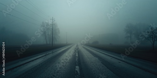 Damp pavement in a fog-cove...