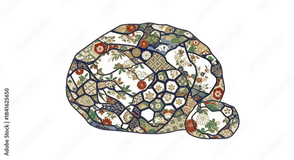 Fototapeta premium Abstract turtle illustration featuring intricate Japanese traditional pattern design
