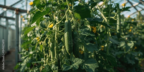 Fresh cucumbers growing in ...