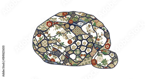 Abstract turtle illustration featuring intricate Japanese traditional pattern design