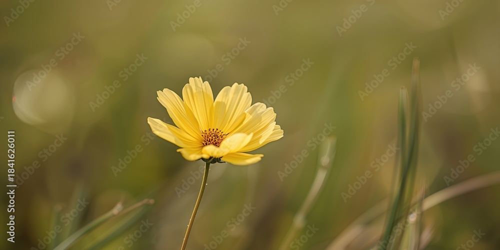 Obraz premium Bright yellow cosmos flower in full bloom, ideal for floral background or design projects