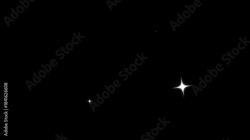 Shimmering twinkle stars animation with sparkling flare glows, cute white cartoon star flashes, glitter dust trails and cosmic night sky twinkle elements over clean black screen in 4K resolution.