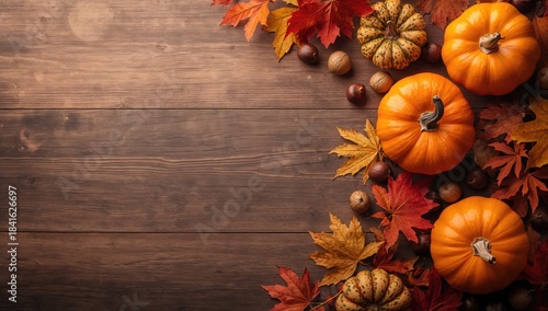 Flat lay of fall produce in...