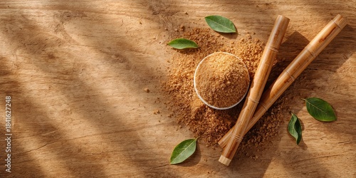 Brow sugar and sugar cane o...