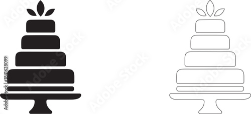 Tiered wedding cake. Editable vector silhouette.