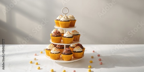 Cupcakes on a three-tier st...