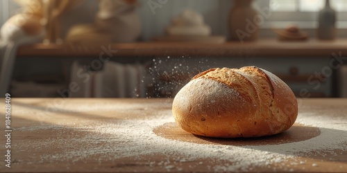 Fresh bread resting on a ta...