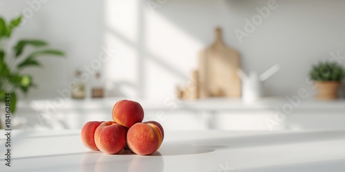 Fresh raw peaches on a mode...