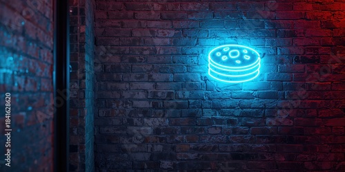 Neon sign affixed to brick ...