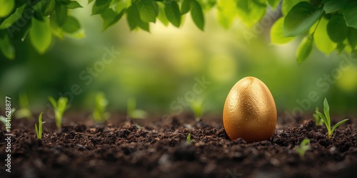 Golden egg resting on a nes...