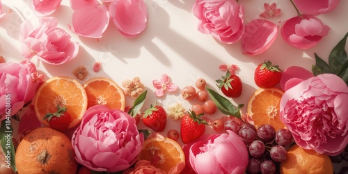 Colorful floral and fruit a...