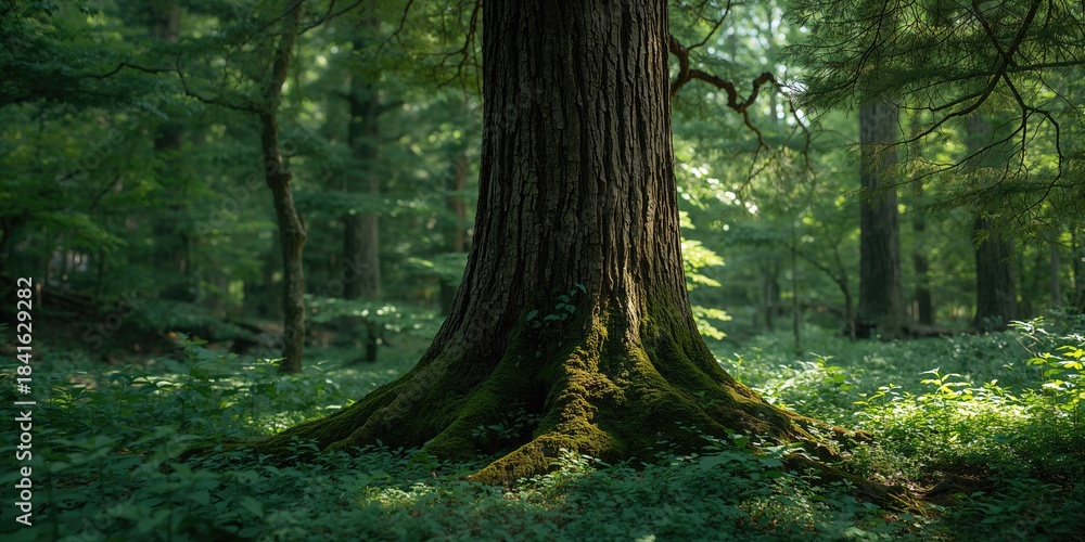 Obraz premium Dense cedar trees in a forest setting, illustrating conservation and ecological stability