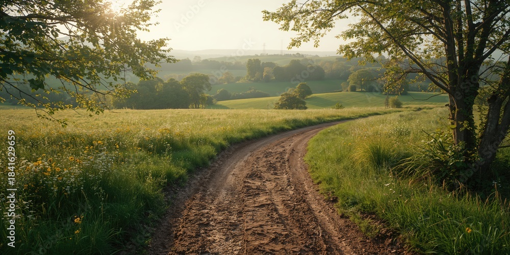 Naklejka premium Rural countryside trail with muddy surface for pedestrian use highlighting natural landscape conditions